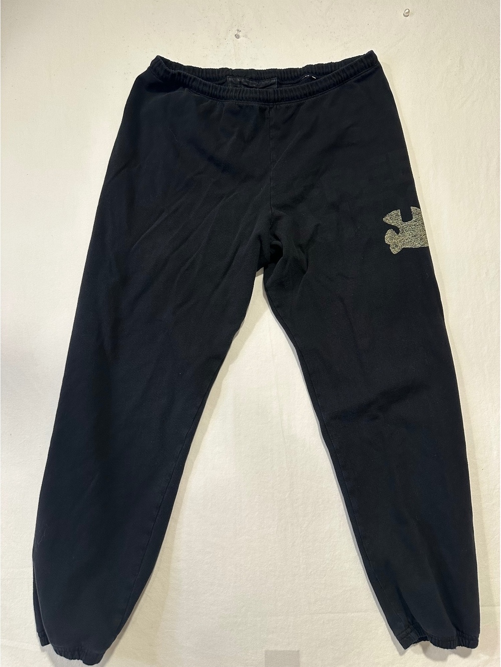 FREECITY Black Joggers Gold Bird Graphic Logo Sweatpants Size S